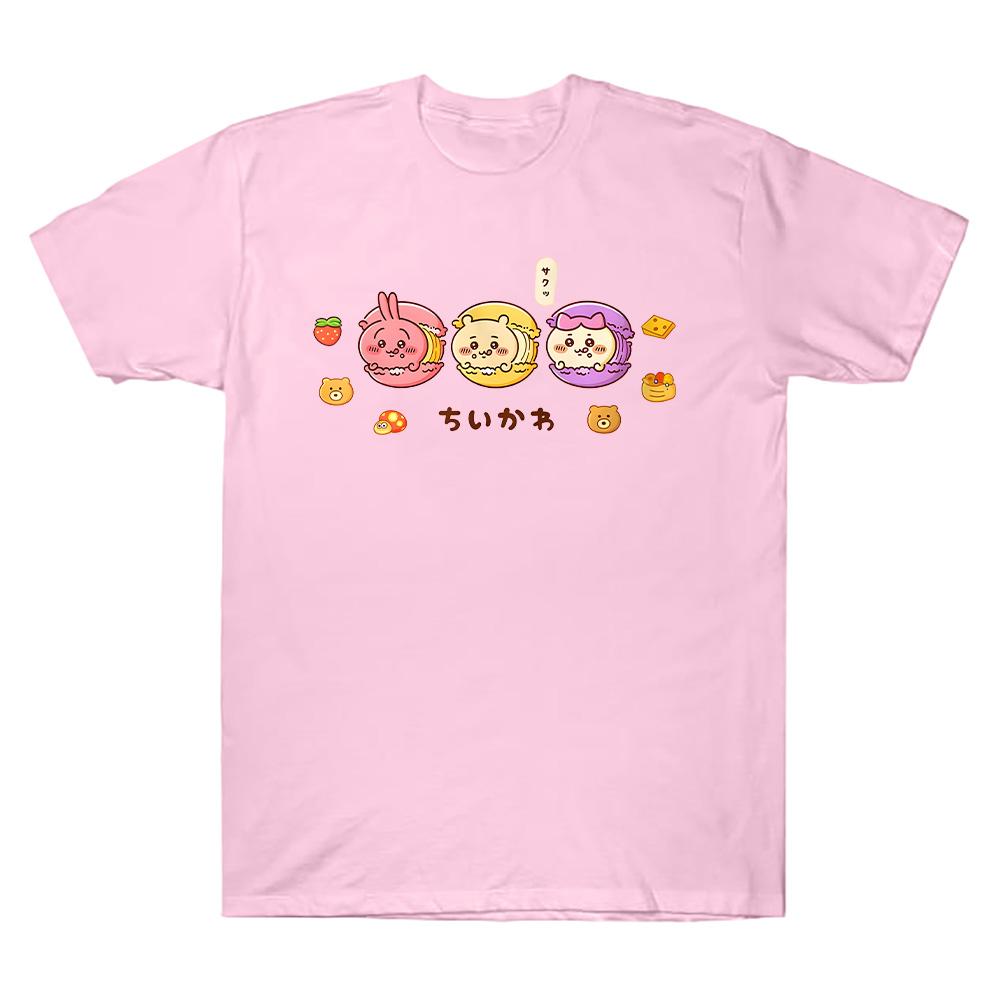Chiikawa Macaron T-Shirt Kawaii Japanese Anime Tee Summer Cotton T Shirts Women Men Casual Tee Clothes Kawaii Y2K