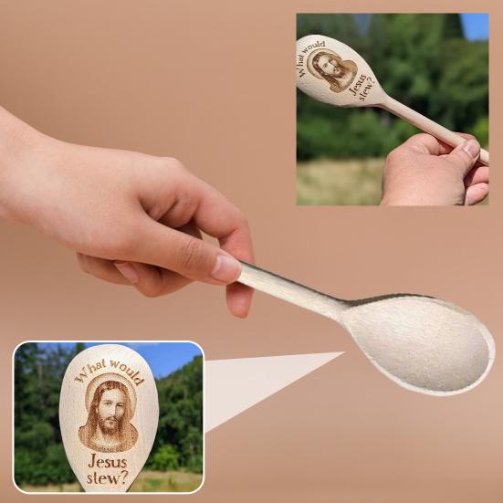 

Деревянная ложка Что бы Иисус тушил с принтом Ложка с длинной ручкой Гладкая рождественская ложка Кухонные принадлежности для дома жёлтый
