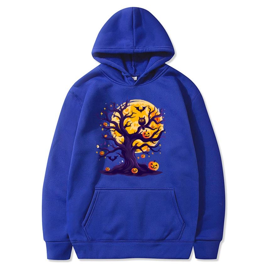 Halloween Tree Autumn Winter Fleece Hoodie Street Fashion Harajuku Hoodie Men's and Women's Long Sleeve Warm Hoodie