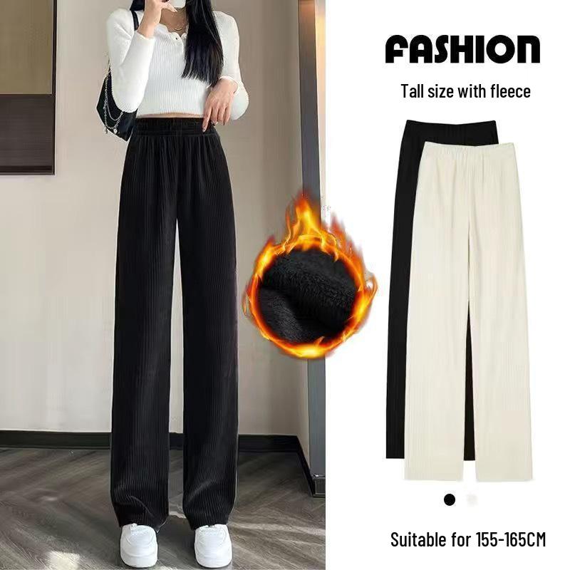 

Women s Corduroy Wide-Leg Pants - Velvet Thickened, Petite, Straight, Loose, Versatile, Casual, Long (Autumn/Winter) L 105-120 lbs, No Pilling