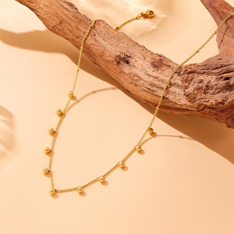 DIEYURO 316L Stainless Steel Golden Round Ball Necklace For Womens New Exquisite Cute Trendy Bead Neck Chain Jewelry Gift