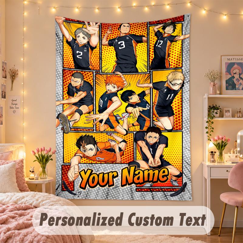 Benutzerdefinierter personalisierter Wandteppich, Haikyuu-Druck, benutzerdefinierter Text mit Namen, Wanddekoration zum Aufhängen für das Schlafzimmer