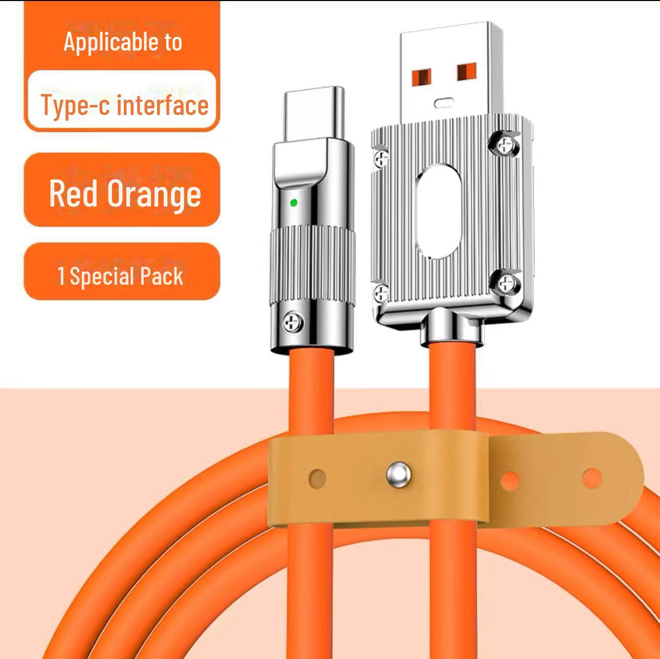 

Кабель для быстрой зарядки Type-C мощностью 120 Вт с головкой из цинкового сплава для Huawei P40, совместимый с 6A. One piece, one meter оранжевый