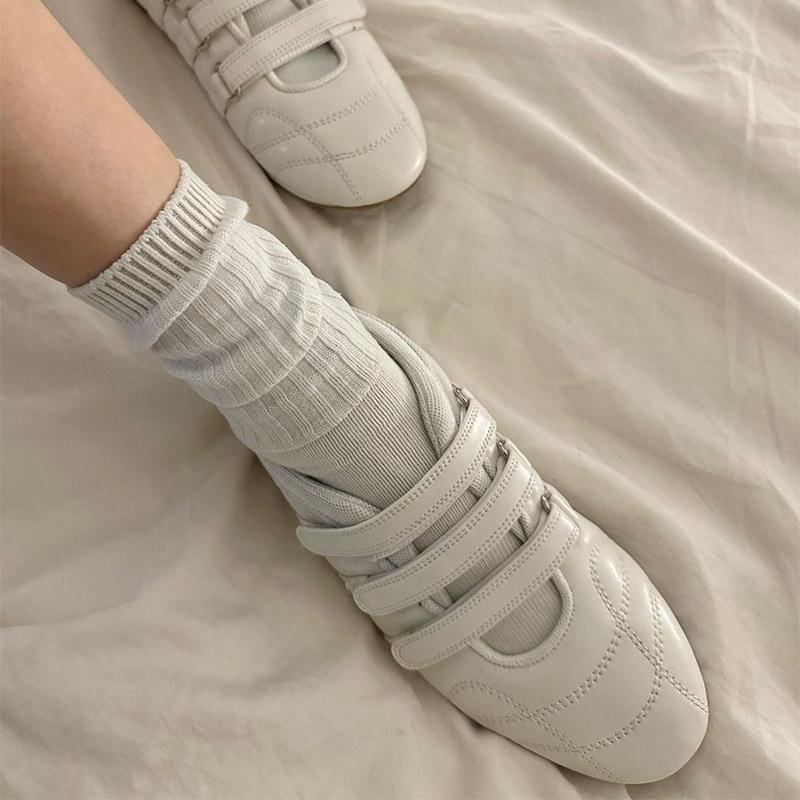 Cowhide Version~ Korean Version Ins Wind Moral Training Shoes Women's Velcro Ballet Shoes Retro Inner Height Increase Casual Sports Shoes