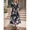 Women Summer Floral Print Boho Midi Dress V Neck Short Sleeve Casual Holiday Long Dress Fashion
