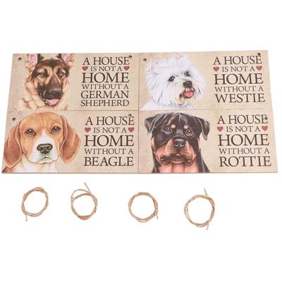 4 Pcs Wooden Door Pendant Exquisite Dog Pattern Wooden Door Sign Hanging Tag with Rope