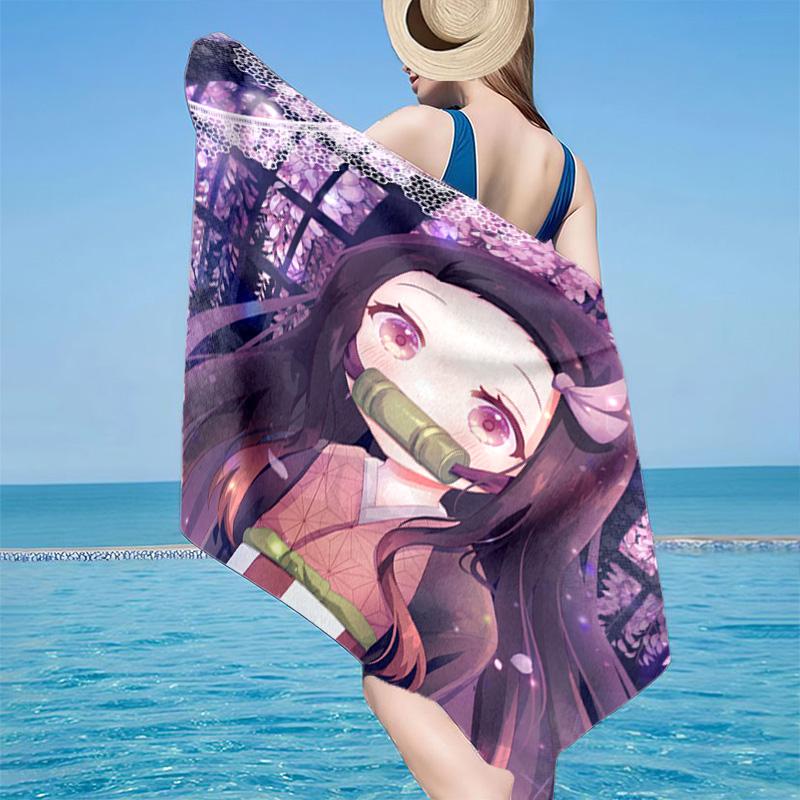 1PC Demon Anime Group Beach Towel - Soft, Absorbent Microfiber, Lightweight, Ideal for The Beach, Parties, Travel, Camping fan gifts