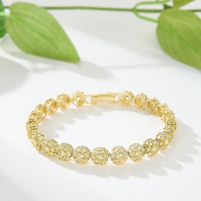 14K Gold Plated 17cm X 5mm Zircon Flower Bracelet Luxurious Women’s Jewelry