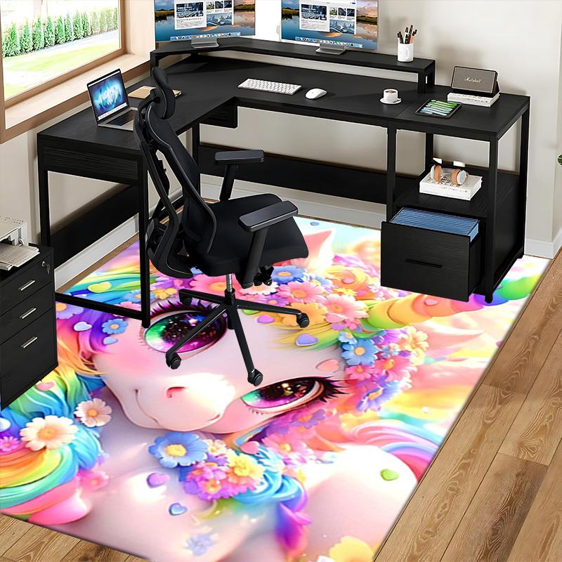 1pc Rainbow Unicorn Office Chair Mat - Anime Cartoon Design, Non-Slip Carpet for Home Decor, Suitable for All Seasons.H070
