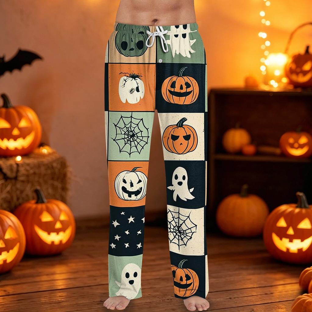 Men's Halloween Print Drawstring Lounge Pants Casual Sleepwear Bottoms with Elastic Waistband and Relaxed Fit for Indoor and Outdoor Use
