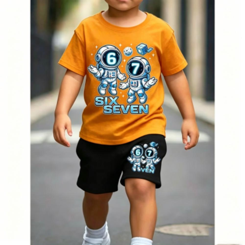 67 Astronaut Printed 15 Colors Men's T-shirt and Shorts 2 Piece Set Summer Home Outdoor Casual Outfit Men's and Women's Sports Set