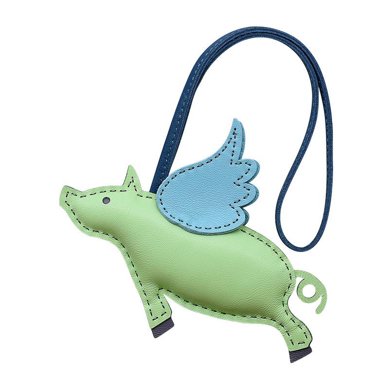 Cow Leather Keychain Pendant for Ladies Fly Pig Bag Charm Handmade Handbag Pendant Car Decorate Bag Accessories