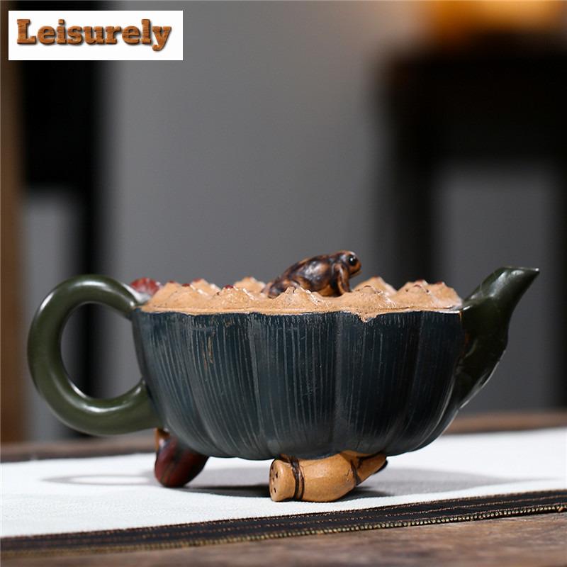 350ml Ancient Yixing Purple Clay Teapots Handmade Frog Lotus Seed Pot Raw Ore Section Mud Kettle With Strainer Zisha Tea Set Tea