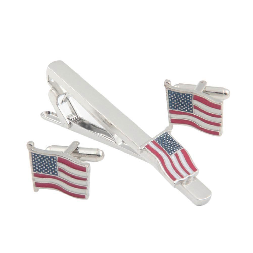 Mens Tie Clip USA Flag Tie Clasp Set Assorted Color Birthday Present 1Set