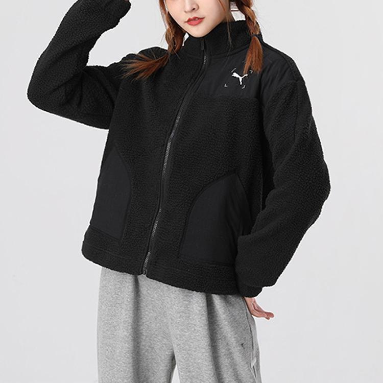 Puma Nu-Utility Faux Shearling Warm Casual Stand Collar Jacket Women Jackets Black 586612-01