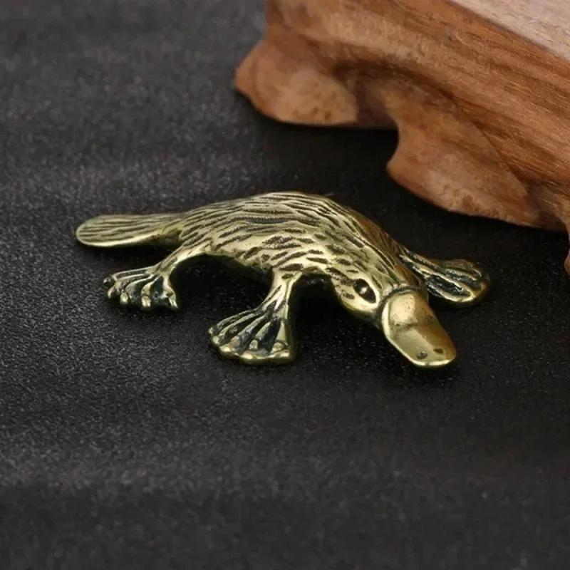 Home Decorations Accessories Children Gifts Solid Brass Animal Platypus Figurine Miniature Tea Pet Crafts Desktop Small Ornament