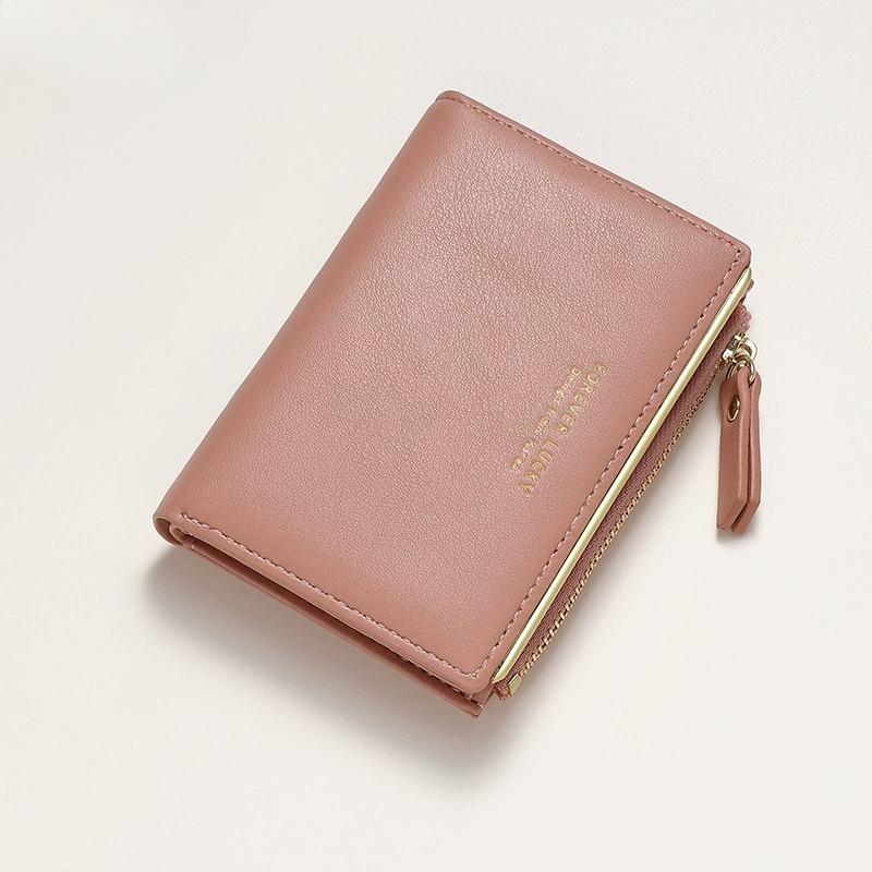 Women Short Wallet Ultra-Thin PU Leather Clutch Zipper Coin Purse Mini Money Bag Girls Small Cute Pink Card Holder