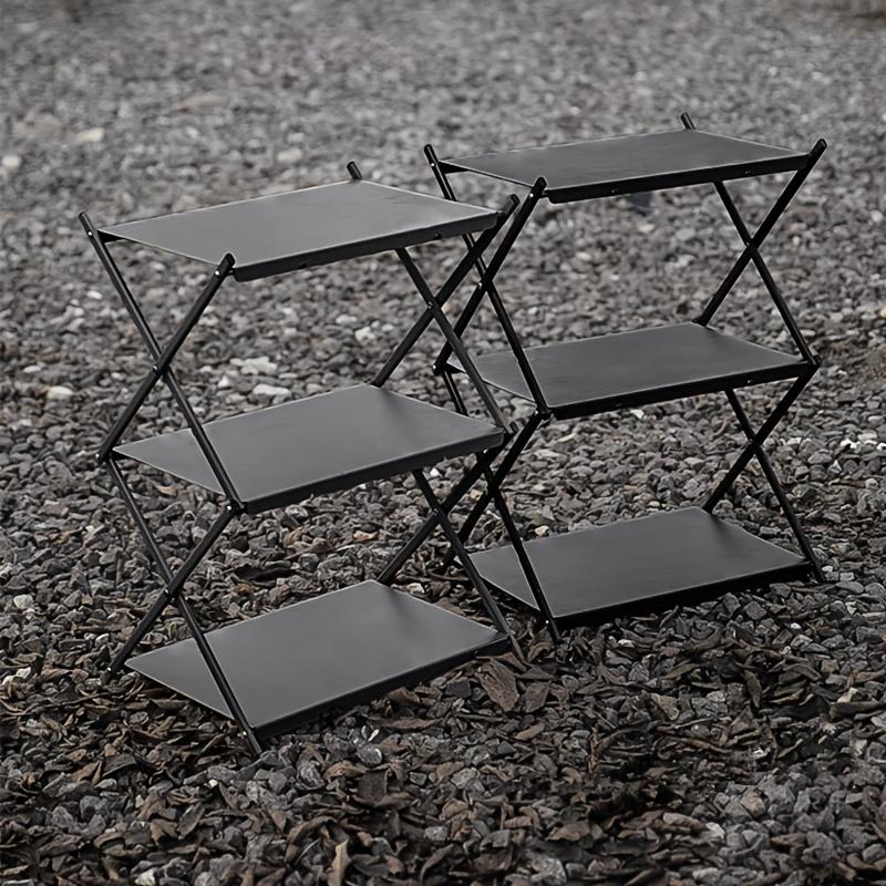 Camping 3-tier Rack Outdoor Folding Storage Shelf Portable Desktop Organizer Shelves Picnic BBQ Storage Rack Table for Picnic