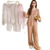 Loose casual style knitted suit women's autumn and winter new large size V-neck sweater wide-leg pants two-piece set