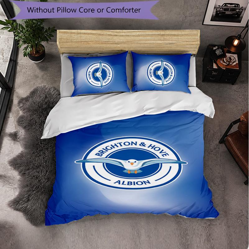 Set Biancheria da Letto Brighton & Hove Albion Football 3 Pezzi Morbido Set Copripiumino con Federe Set Decorazione Camera da Letto per la Casa