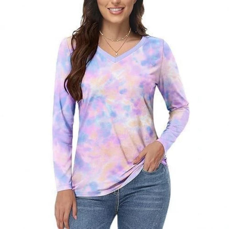 Damen 3D-Druck V-Ausschnitt Langarm T-Shirt Mode Vielseitig Trend Atmungsaktiv Lässig