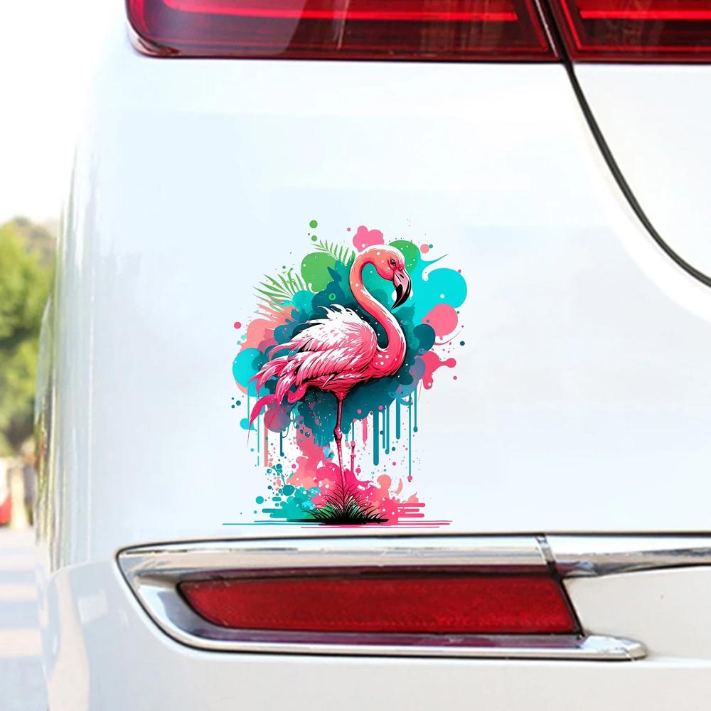 QT2195#15cm Suluboya Pembe Flamingo Su Geçirmez Araba Dekoratif Çıkartma, Arabalar, Dizüstü Bilgisayarlar, Tamponlar, Cam Pencere Çıkartması İçin Uygundur