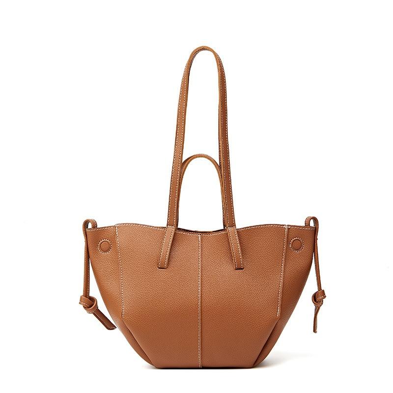 Lychee Pattern Soft Leather Large-capacity Tote Bag Fashionable Niche Design High-end Handbag Single Shoulder Wing Bag