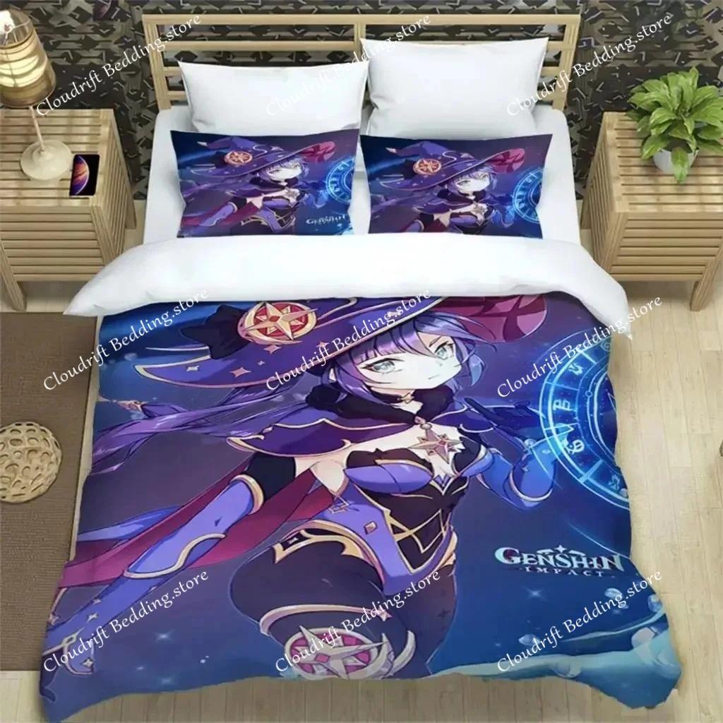 Genshin Impact Duvet Cover Pillowcase Bedding Set Project Anime Girls Bedroom Decoration Children Single Double Large Size