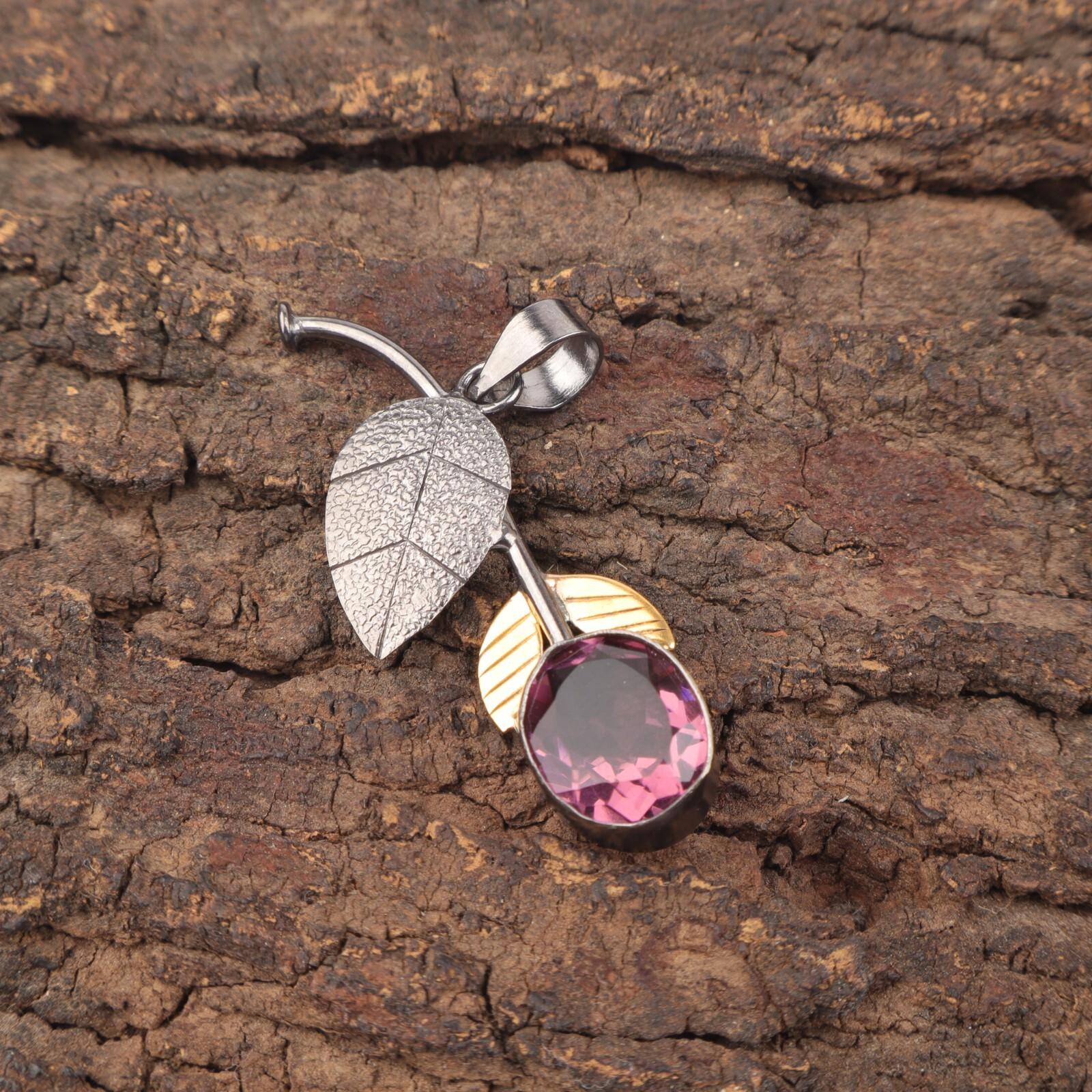 

Натуральный Родолит Стерлинговое Серебро Элегантный Подарок Дочери Ювелирные Изделия Кулон Арт Деко PP-55-3