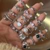 Fashion Trend Pink Crystal Bowknot Heart Rings Zircon Ring Y2K Shiny Zircon Rings for Women Girls Party Aesthetic Jewelry 2024 N