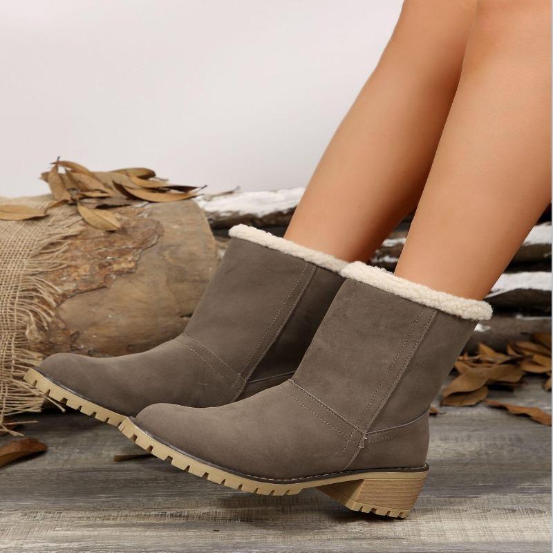 Foreign trade short tube velvet medium heel snow boots women's fur integrated women's cotton boots winter thickened large size flip cotton boots