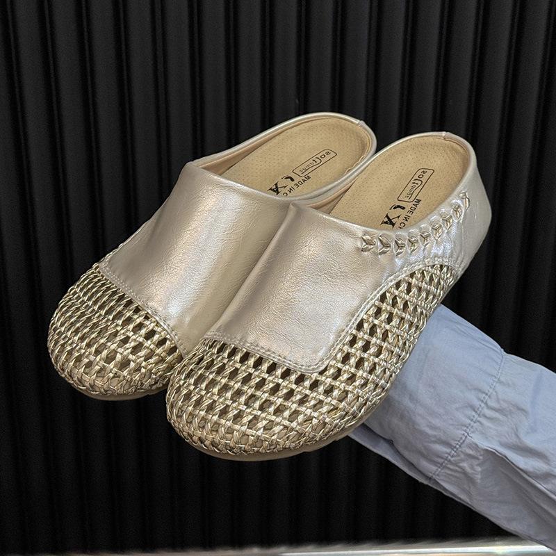 Versatile soft-soled bag head half slippers women's 2025 summer new French high-end single shoes round head hollowed out outside sandals