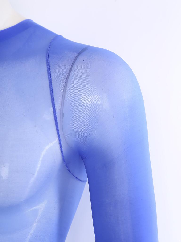 Herren Glänzender Fußbodysuit Jumpsuit Rundhalsausschnitt Langarm Scheide Öffnung Sehr Dehnbar Glänzend Nachtwäsche