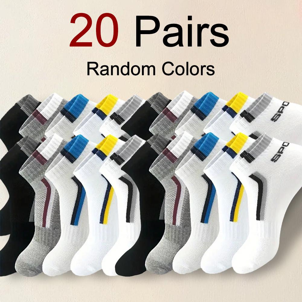 5/10/20/30 Pairs Men Odor Resistant Knitted Socks Fashionable Striped Sports Style Sweat Absorbing Breathable Couple Casual Sock