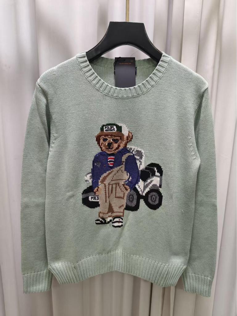 2025 R.L Wool Blend Cartoon Bear Round Neck Sweater - Women's Autumn/Winter Versatile Embroidered Style