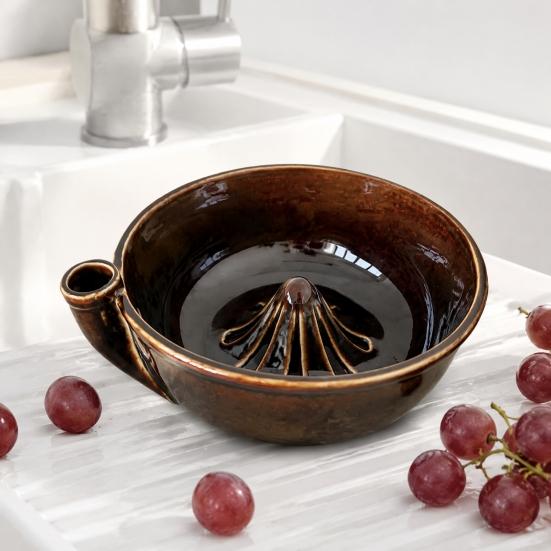 Glazed Ceramic Berry Basket Self Spinning Washing Bowl, 360 Degree Vortex Cleaning And Flower Shaped Fruit Rinse Bowl Drain Spinner, Vegetable