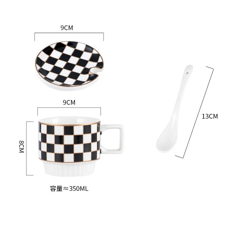 Retro Geometric Plaid Ceramic Coffee Mug Ceramic Cup Home Creative Personality Couple Coffee Mug Desktop Decorative Tableware