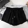 Letter-printed High-waisted Slimming Faux Two-piece Drawstring Elastic Shorts Casual Women's Pants Hot Pants