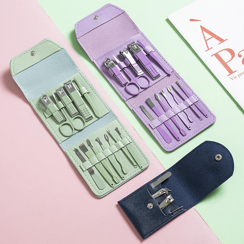 12-Piece Nail Care Set: Folding Bag with Clippers, Tweezers, Pedicure Tools, and Scissors.