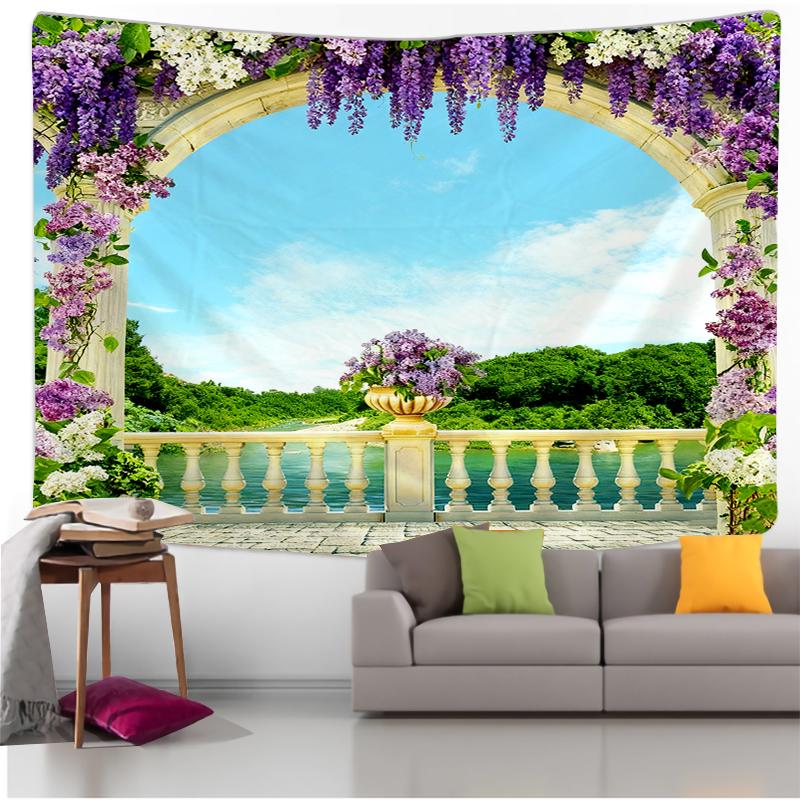 Wall Tapestry with Beach View, Ocean and Palm Tree Art, Tropical Style Design, Bohemian Decoration for Living Room and Bedroom.