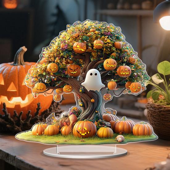 Yousheng Halloween Acryl Tischschild 2D Acryl Geist Kürbis Baum Hexe Plakette für Zuhause Büro Schreibtisch Etagere Deko