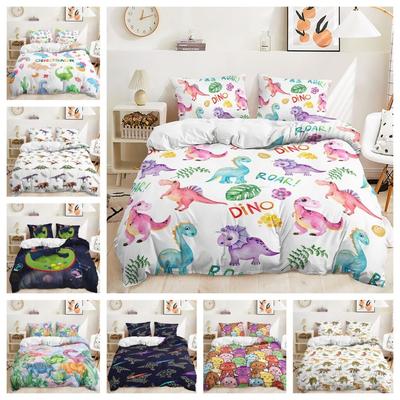 Cartoon Animal Bedding Set Children's Teen Duvet Cover Pillowcase with Dinosaur Pattern Boys Single Double King Queen, 2/3 Pieces
