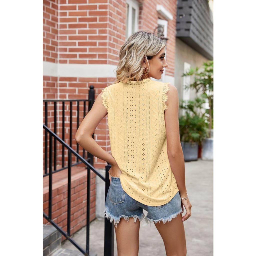 GMXIA Summer Women's V-neck Vest Hollowed Out On Sleeveless Lace Lace