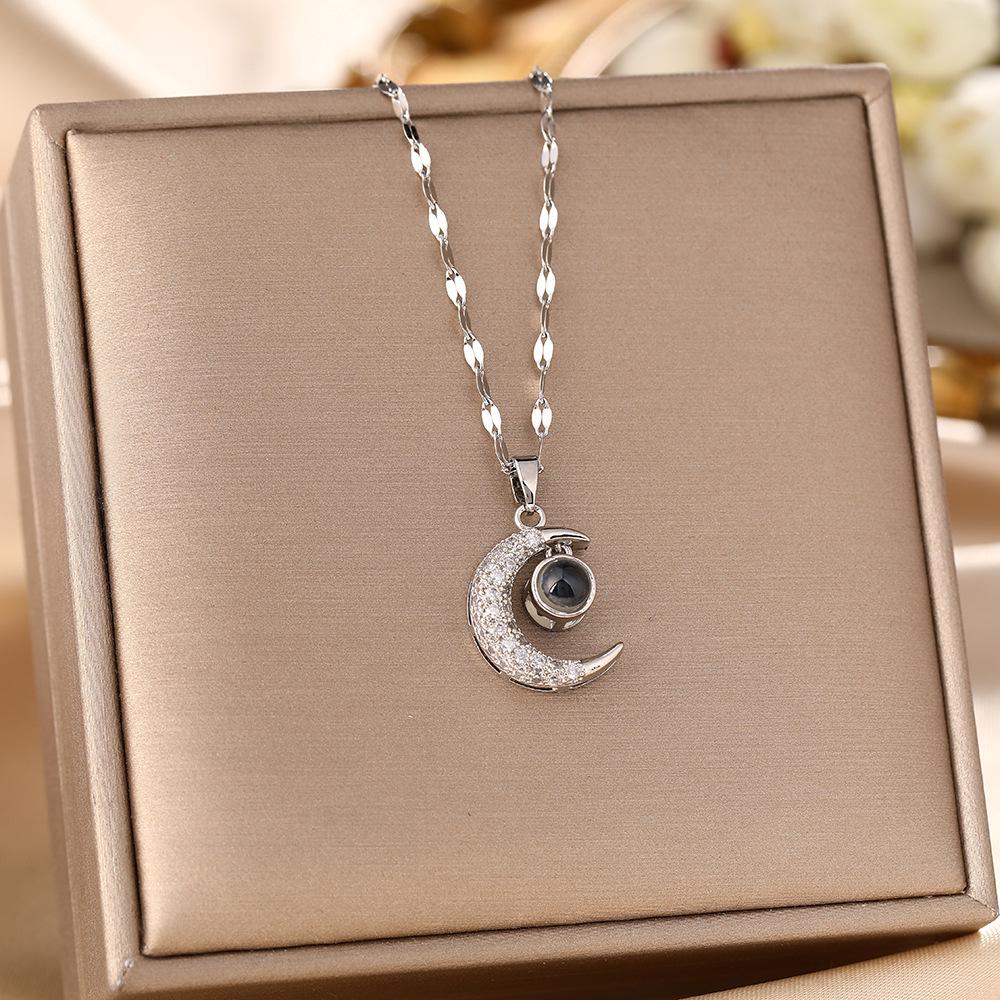 Women's Silver Titanium Steel Necklace with Micro-Inlaid Zircon - Elegant, Durable Clavicle Chain Jewelry