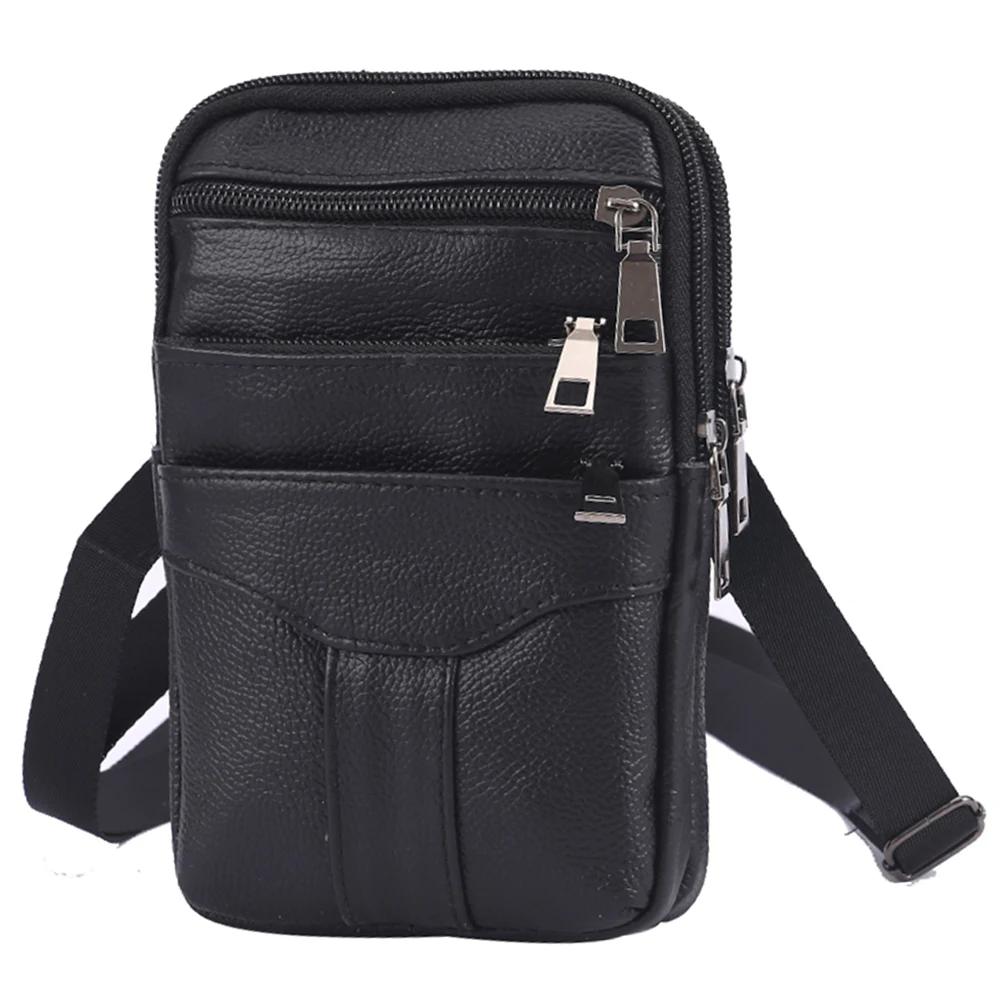 Men Leather Waist Bag Shoulder Crossbody Bags Retro Cowhide Pocket Mobile Phone Belt Bum Outdoor Case Pouch