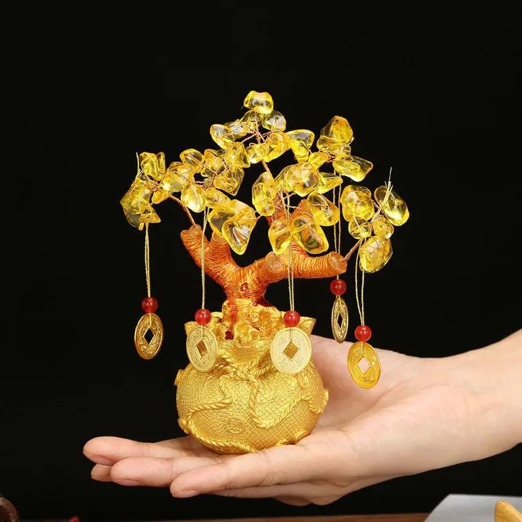 Goldener Glücksbaum Chinesischer Barren Kristall Glücksbaum Ornament Reichtumsornament Heim Büro Tischdekoration Tischplattenhandwerk