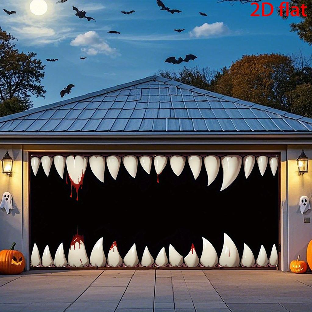 Halloween Extra Large Bloody Vampire Teeth Garage Door Flag - Vibrant outdoor decoration durable polyesterzyc