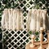 Vintage Linen Window Drapes Tassels Sheer Cream Beige Tier Curtains Cafe Kitchen Net Short Curtains Panels Rod Pocket Valance