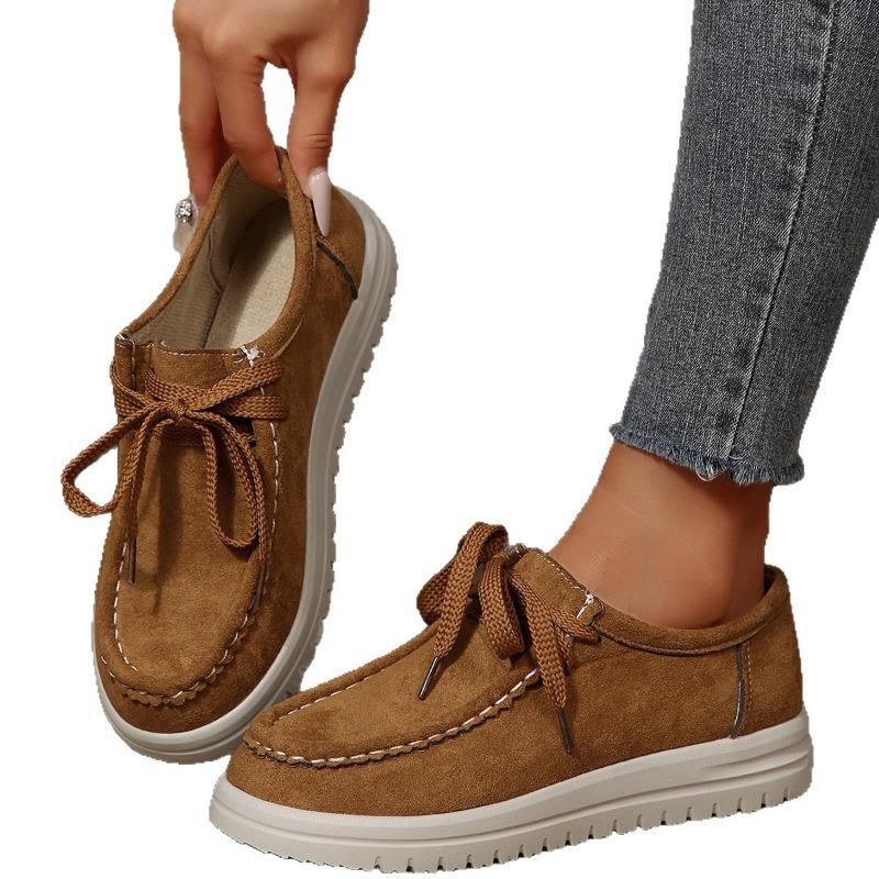 The New Style of Shoes Is A Thick-soled Loafer with A Front Lacing Wedge Heel for Casual Outerwear