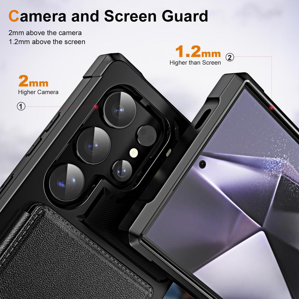 For Samsung Galaxy S24 Ultra Case Card Slot Kickstand Leather+TPU Reinforced Corner Phone Cover